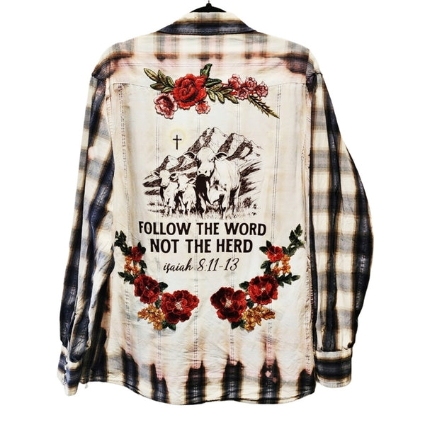 Follow The Word, Not The Herd Custom Christian Plaid Western Snap Pearl Button Shirt, XL