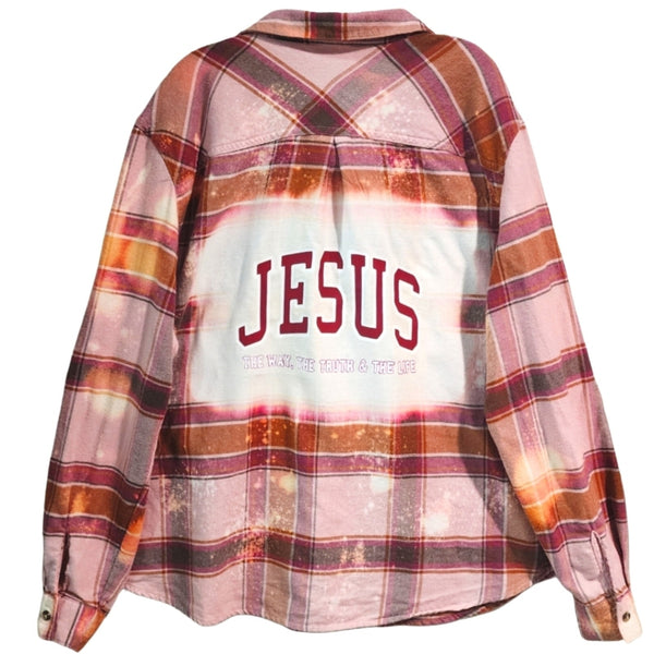 Jesus The Way The Truth Life Custom Upcycled Plaid Shirt, XL