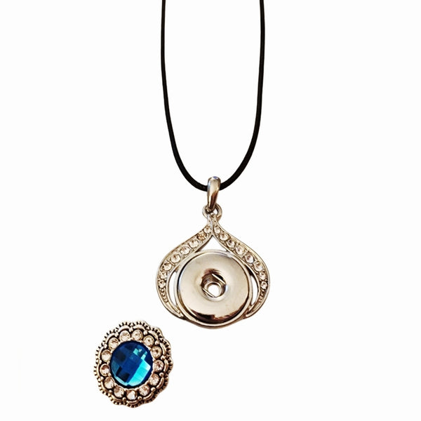 Interchangeable Snap Charm Teardrop Pendant on Leather Necklace