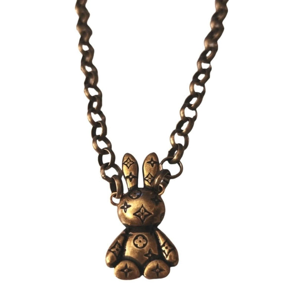LV Embossed Metal Bunny Emblem Pendant on Matching Chain w/Magnetic Clasp Upcycled Gemz