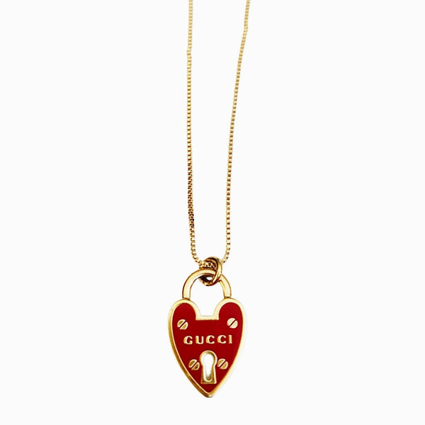 GG Red Heart Lock Phone Charm Repurposed On 18K Gold-Filled Necklace Chain