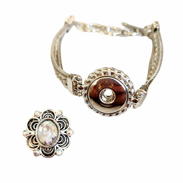 Silver Snap Charm Bracelet with interchangeable Crystal Charm