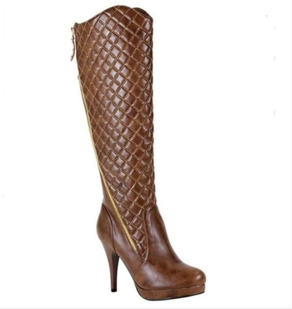 NWOB Quilted Diagonal Zip Vegan Leather Knee Boot by Reneeze Upcycled Designer Gemz