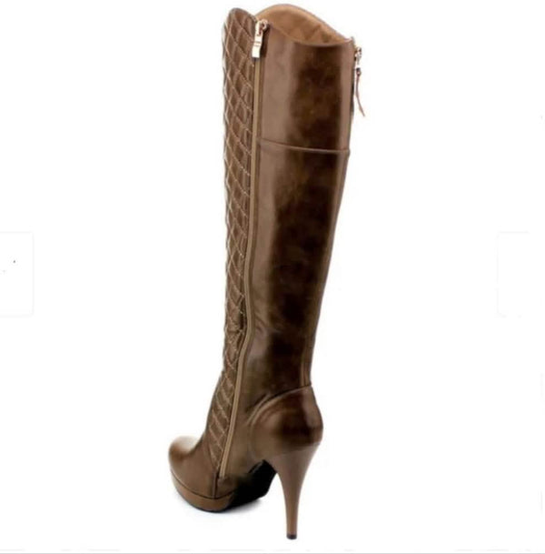 NWOB Quilted Diagonal Zip Vegan Leather Knee Boot by Reneeze Upcycled Designer Gemz