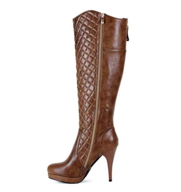 NWOB Quilted Diagonal Zip Vegan Leather Knee Boot by Reneeze Upcycled Designer Gemz