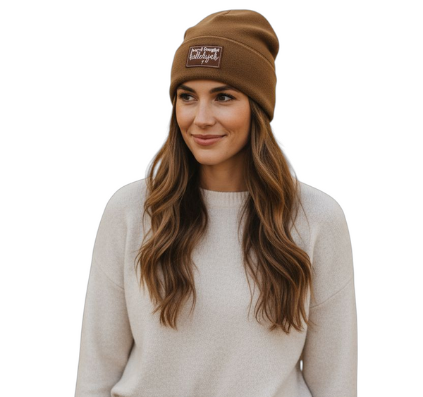 Hard Fought Hallelujah Vegan Leather Patch Upcycled Military Beanie, Unisex