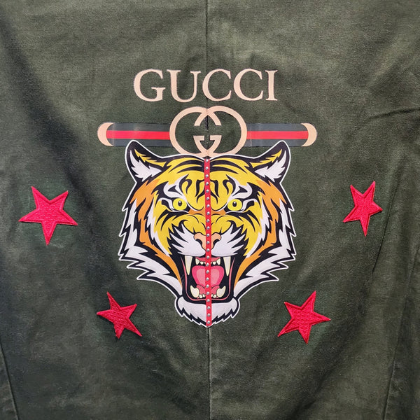Custom Upcycled Vintage Swedish Military Jacket with Gucci Inspired Design, Size ML