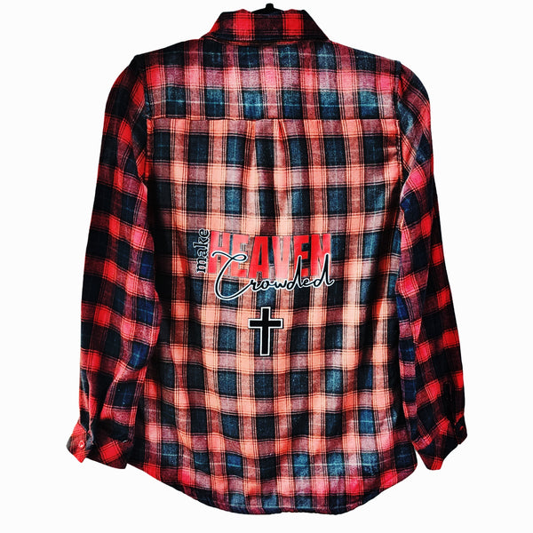 Make Heaven Crowded Custom Upcycled Plaid Sherpa Lined Shirt, Women's M