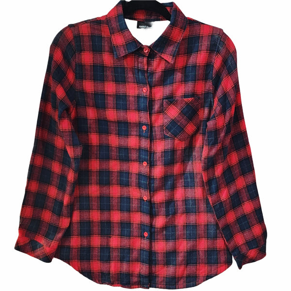Make Heaven Crowded Custom Upcycled Plaid Sherpa Lined Shirt, Women's M