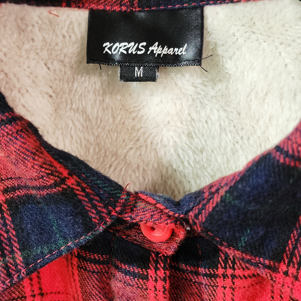 Make Heaven Crowded Custom Upcycled Plaid Sherpa Lined Shirt, Women's M