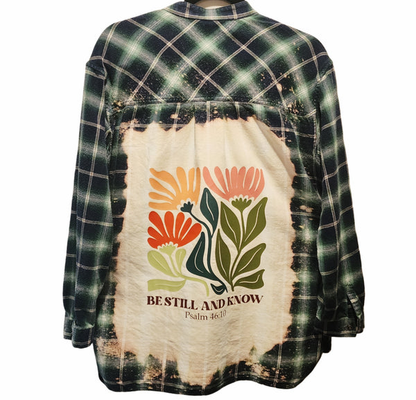 Be Still And Know Custom Upcycled Plaid Flannel Shirt, Women's M