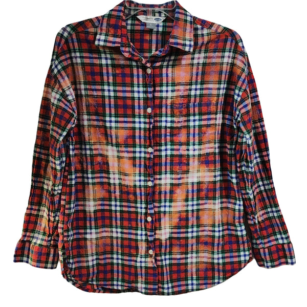 God Is Good All The Time Custom Upcycled Plaid Shirt, Women's S