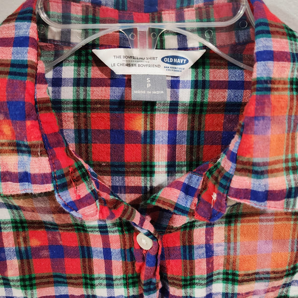 God Is Good All The Time Custom Upcycled Plaid Shirt, Women's S