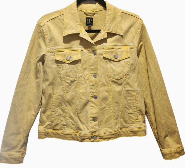 His Mercies Are New Every Morning Custom Upcycled Yellow Jean Jacket, Women's L