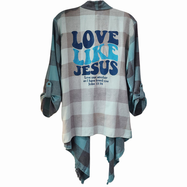 Love Like Jesus Plaid Shawl Shirt, Women's L