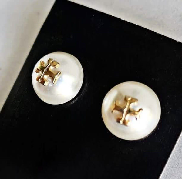 Tory Burch Domed Pearl Button Earrings Earrings Upcycled Gemz