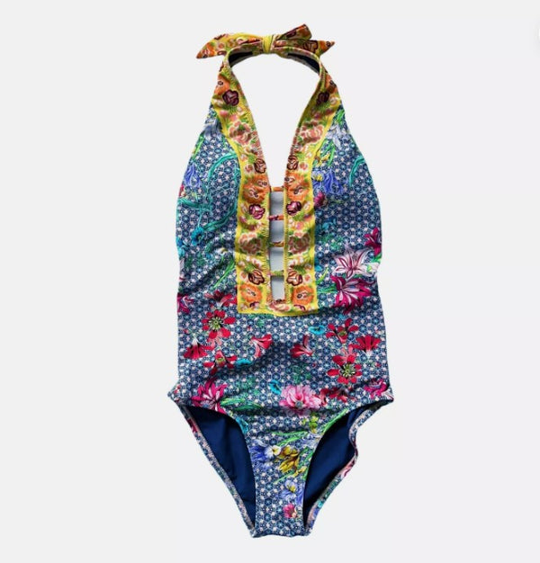 NWT Johnny Was Seaton Floral Halter One Piece, Size XS