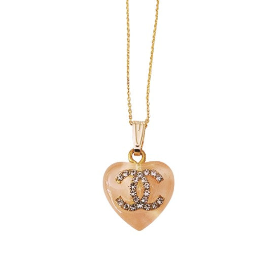 Repurposed Heart Shaped Designer Rhinestone Charm on 18K GF Chain Necklace