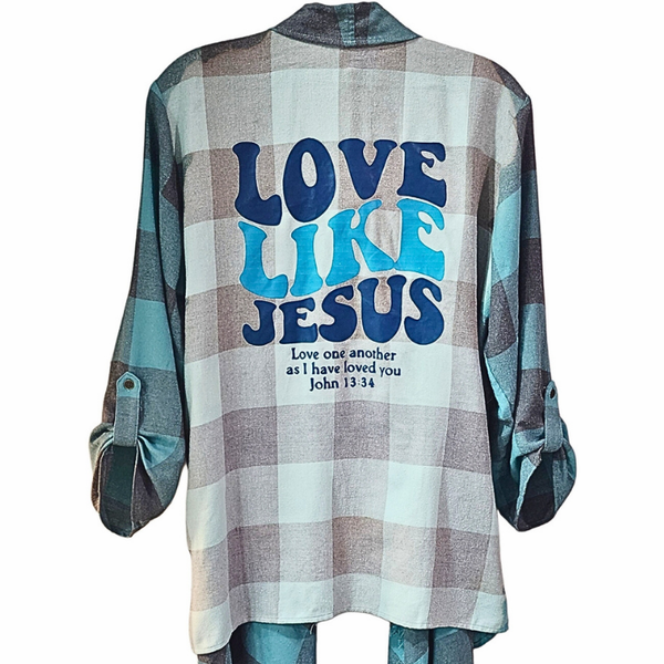 Love Like Jesus Plaid Shawl Shirt, Women's L
