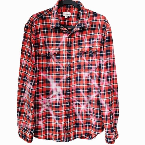 Cat Mom Orange & Blue Custom Upcycled Plaid Flannel Shirt, XL
