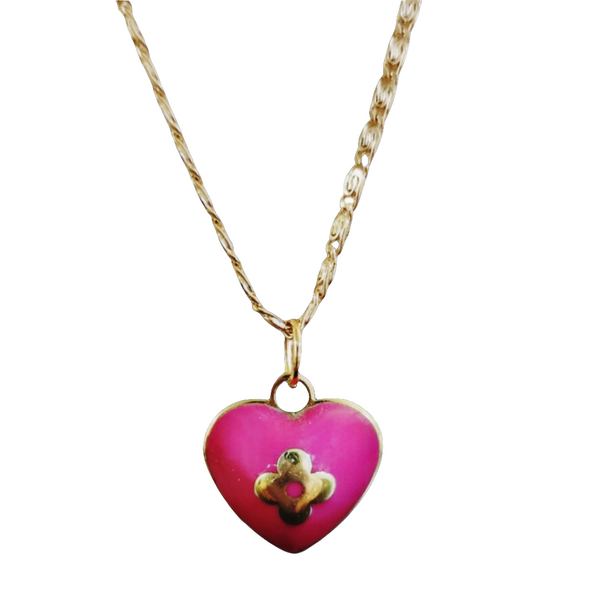Puffy Heart Repurposed LV Bag Charm on 18K GF Snail Chain Necklace