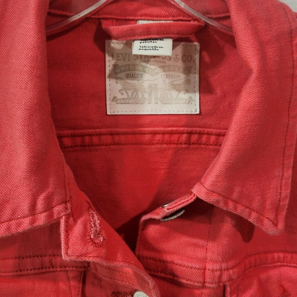 Rooted In Christ Red Custom Upcycled Jean Jacket, Women's M