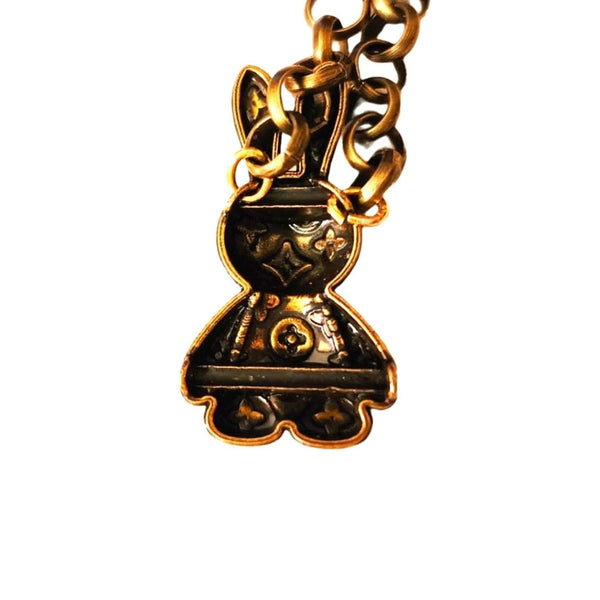 LV Embossed Metal Bunny Emblem Pendant on Matching Chain w/Magnetic Clasp Upcycled Gemz