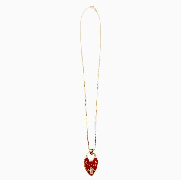 GG Red Heart Lock Phone Charm Repurposed On 18K Gold-Filled Necklace Chain