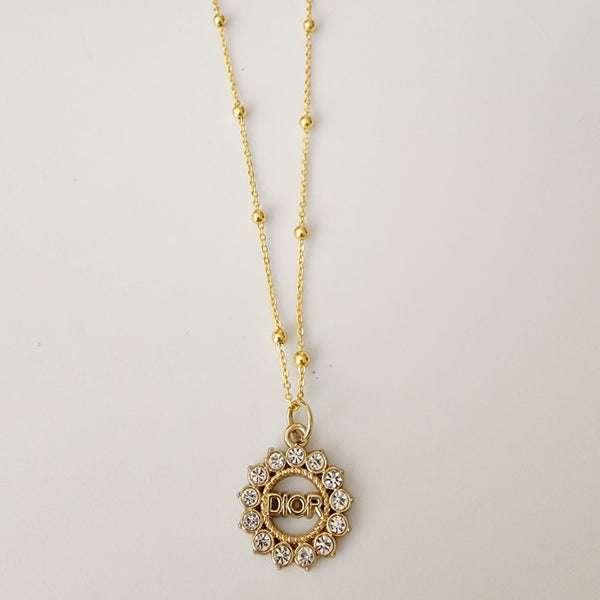 Repurposed Designer Rhinestone Pendant on 18K GF Satellite Chain Necklace