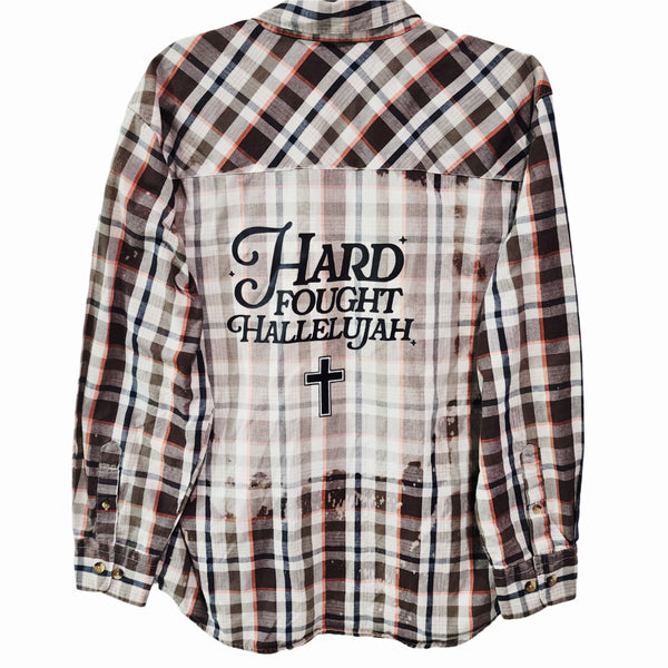 Hard Fought Hallelujah Custom Christian Upcycled Plaid Shirt, Unisex S/M