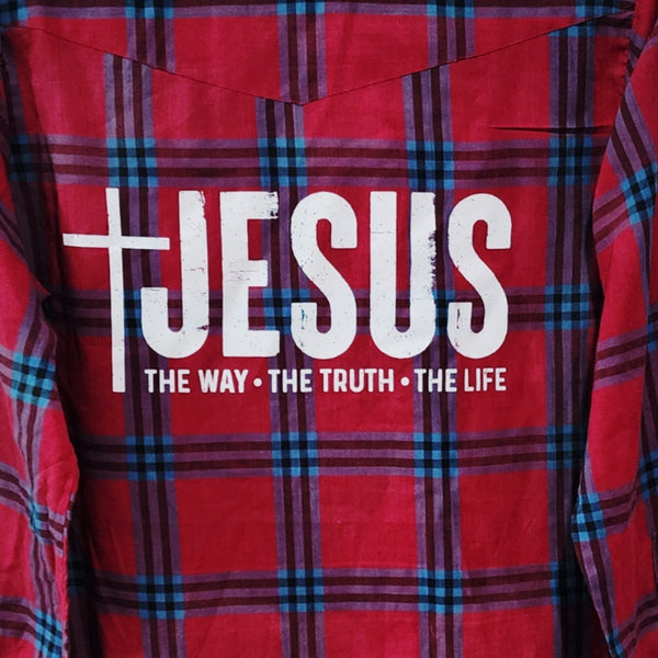 Jesus The Way The Truth The Life Custom Christian Upcycled Plaid Shirt, Unisex S/M
