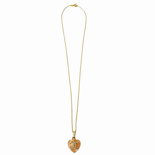Repurposed Heart Shaped Designer Rhinestone Charm on 18K GF Chain Necklace