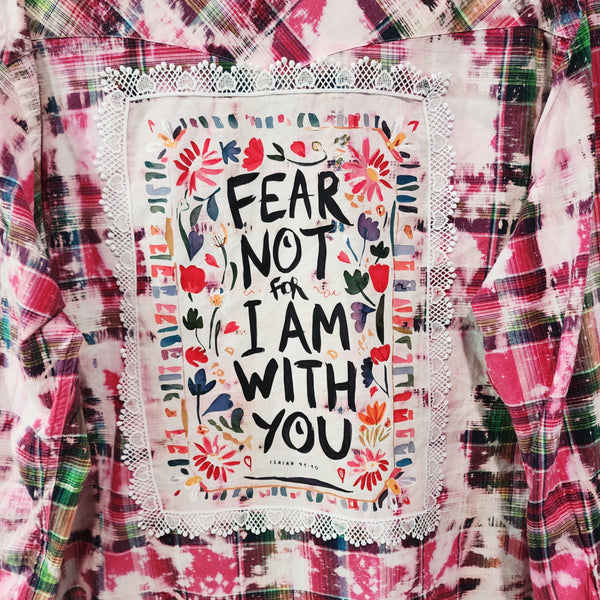 Fear Not For I Am With You Custom Christian Upcycled Plaid Snap Button Wrangler Western Shirt, Women's XL