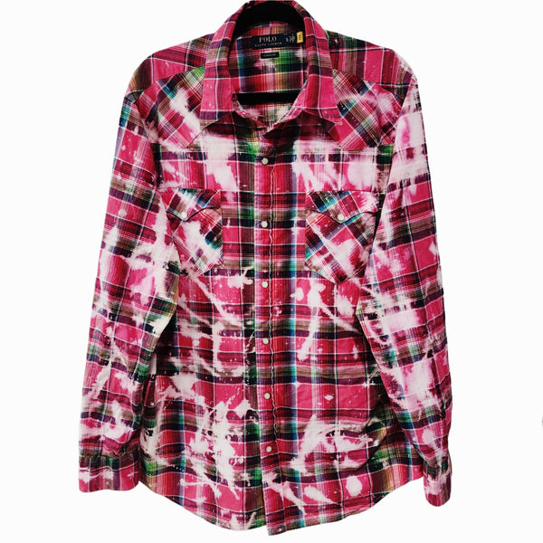 Fear Not For I Am With You Custom Christian Upcycled Plaid Snap Button Wrangler Western Shirt, Women's XL