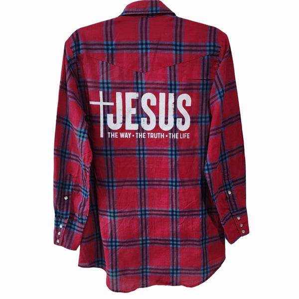 Jesus The Way The Truth The Life Custom Christian Upcycled Plaid Shirt, Unisex S/M