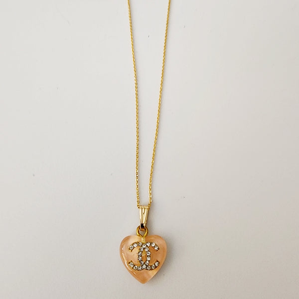 Repurposed Heart Shaped Designer Rhinestone Charm on 18K GF Chain Necklace