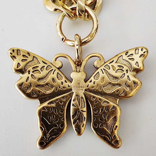 Repurposed Designer Multi-Gemstone Butterfly Pendant on Chunky Figaro Chain