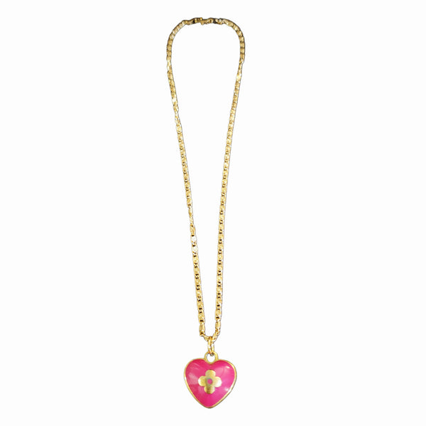 Puffy Heart Repurposed LV Bag Charm on 18K GF Snail Chain Necklace