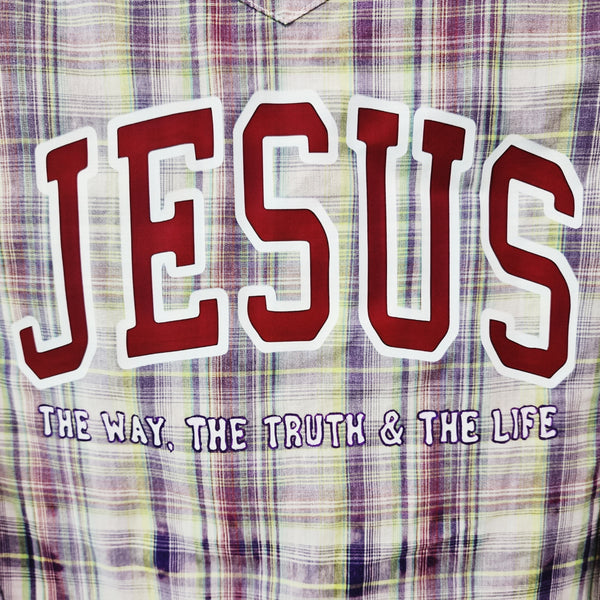 Jesus The Way The Truth The Life Custom Christian Upcycled Plaid Snap Button Wrangler Western Shirt, Women's XL