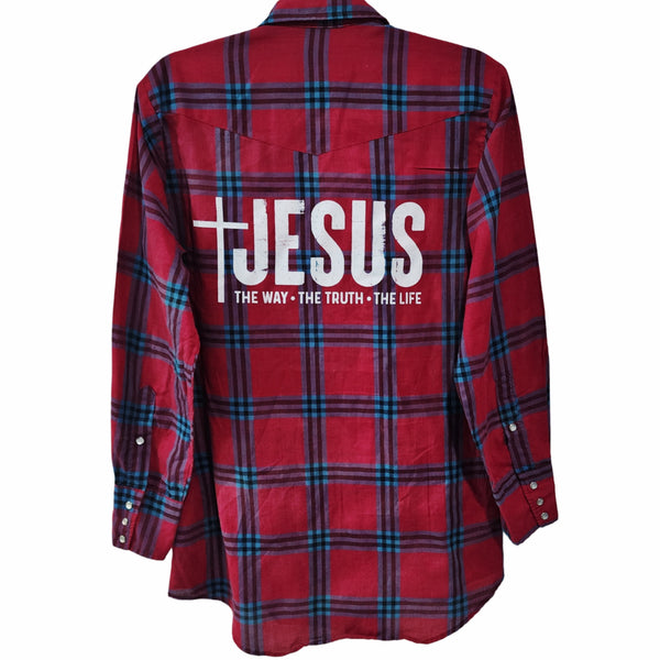 Jesus The Way The Truth The Life Custom Christian Upcycled Plaid Shirt, Unisex S/M