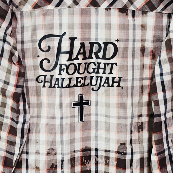 Hard Fought Hallelujah Custom Christian Upcycled Plaid Shirt, Unisex S/M
