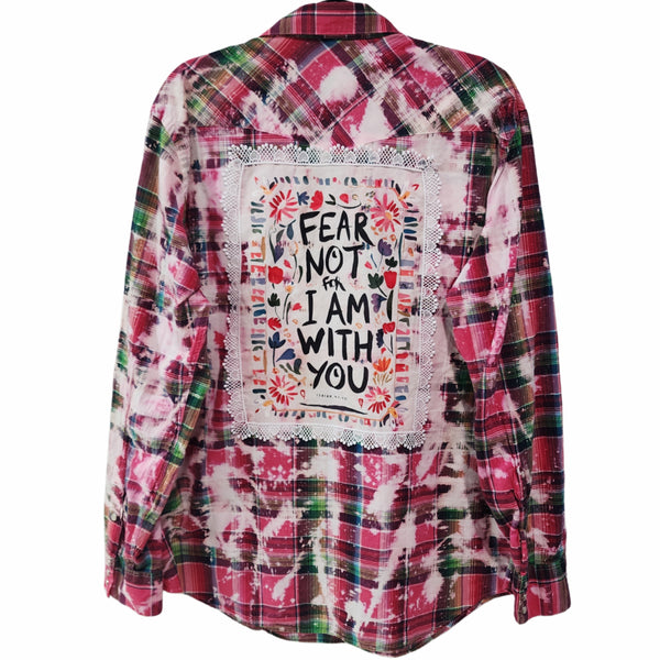 Fear Not For I Am With You Custom Christian Upcycled Plaid Snap Button Wrangler Western Shirt, Women's XL