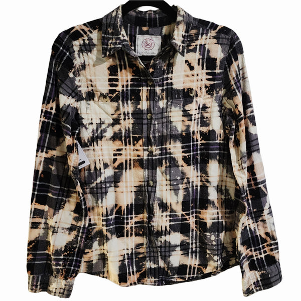 Love Like Jesus Custom Christian Upcycled Black Plaid Flannel Shirt, L