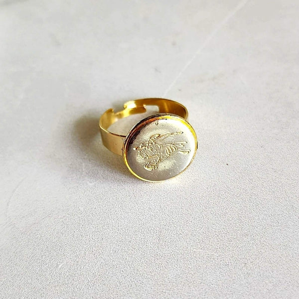 Two-Tone Designer Button on Adjustable Gold-Plated Ring Base Rings Upcycled Gemz