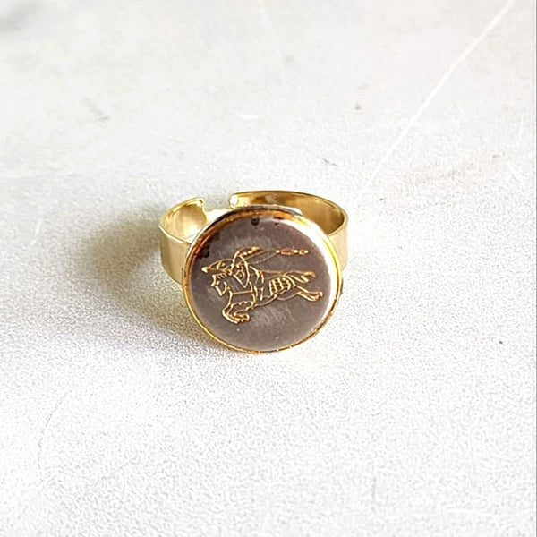 Two-Tone Designer Button on Adjustable Gold-Plated Ring Base Rings Upcycled Gemz