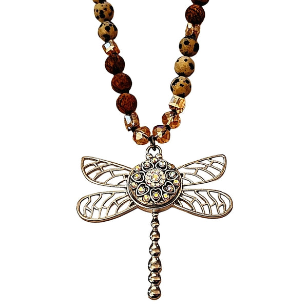 Interchangeable Snap Charm Dragonfly Pendant Beaded Necklace