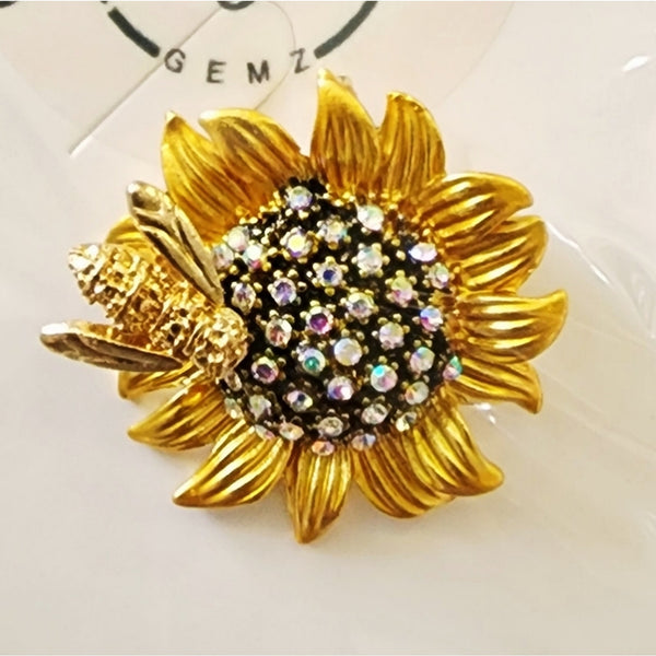 Sunflower Rhinestone Bling Brooch