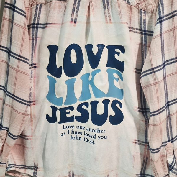 Love Like Jesus Custom Upcycled Plaid Button-Down Shirt, XL