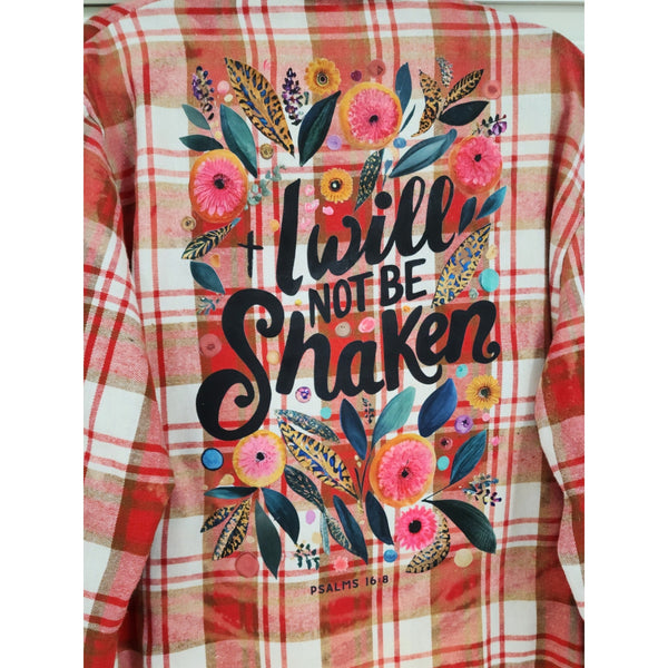 I Will Not Be Shaken Repurposed Christian Theme Plaid Shirt, XL