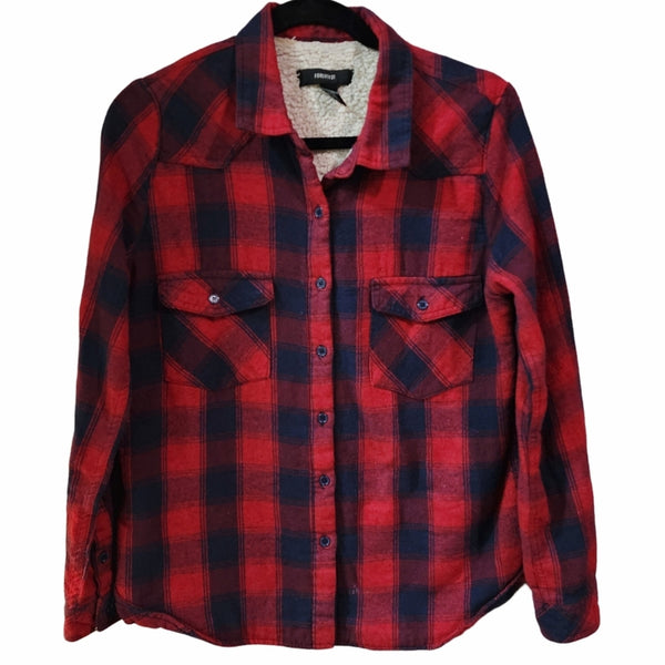 Merry Christmas Upcycled Buffalo Plaid Sherpa Lined Shacket Shirt, L